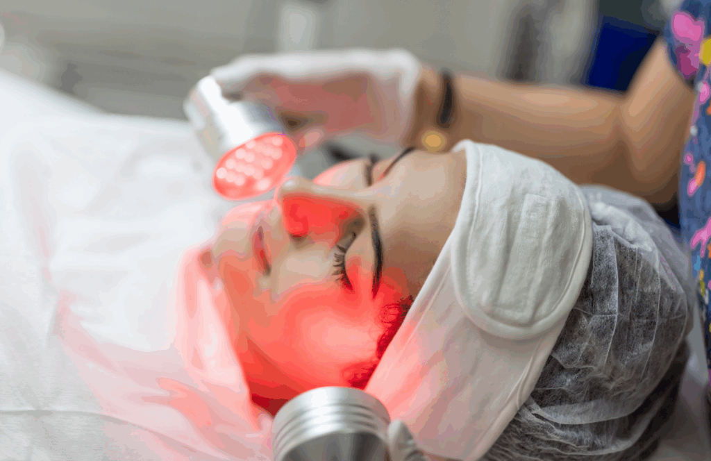 Women having a day spa facial with Red Light Therapy
